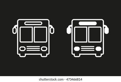 Bus vector icon. White illustration isolated on black background for graphic and web design.