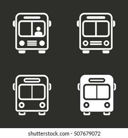 Bus vector icon. White illustration isolated on black background for graphic and web design.