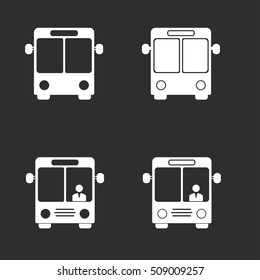 Bus vector icon. White illustration isolated on black background for graphic and web design.
