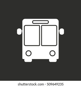 Bus vector icon. White illustration isolated on black background for graphic and web design.