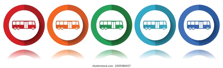 Bus vector icons, flat icon set for logo design, webdesign and mobile applications, colorful web button collection in eps 10