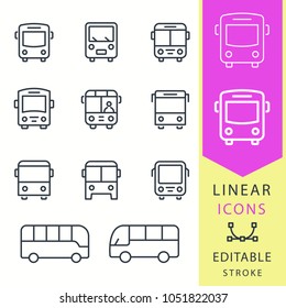 Bus vector icons set. Black illustration isolated for graphic and web design. Editable stroke.