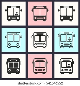 Bus vector icons set. Illustration isolated for graphic and web design.