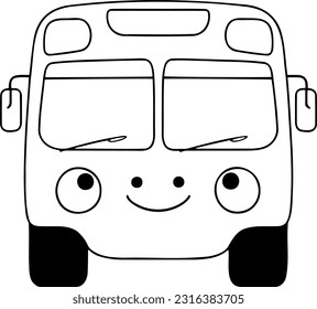 Bus vector illustration. Black and white outline Bus coloring book or page for children