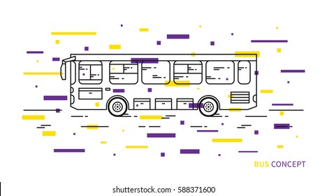 Bus vector illustration with decorative elements. Public transport line art concept. Urban vehicle (bus) graphic design.