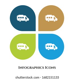 Icono de Ilustración de vectores de bus para todos los propósitos. Aislado en 4 entornos diferentes.