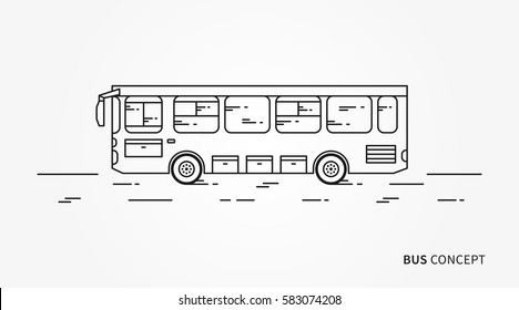 Ilustração vetorial de ônibus. Conceito de arte de linha de transporte público. Design gráfico de veículos urbanos (ônibus).
