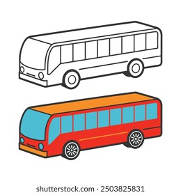 Bus vector illustration. A Travel bus designed with outlines and full colors. Large passenger bus icon. Black silhouette. Side view. Vector simple flat graphic illustration.