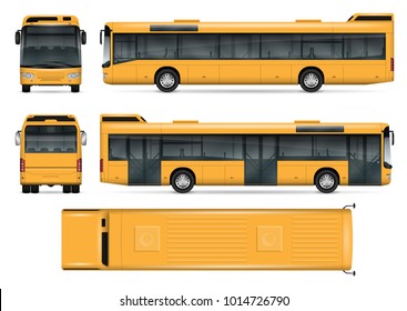 Bus vector mock-up. Isolated template of the bus on white background. Vehicle branding mockup. Side, front, back, top view. All elements in the groups on separate layers. Easy to edit and recolor