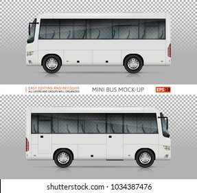 Bus vector mock-up. Isolated template of realistic city transport on transparent background, side view. Vehicle branding mockup. All elements in the groups on separate layers. Easy to edit and recolor