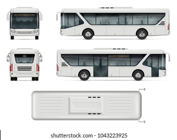 Bus vector mock-up. Isolated template of city bus on white background. Vehicle branding mockup. Side, front, back, top view. All elements in the groups on separate layers. Easy to edit and recolor