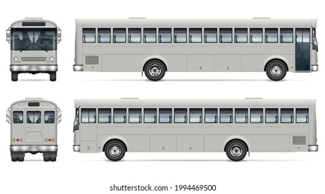 Bus vector mockup on white background for vehicle branding, corporate identity. View from side, front and back. All elements in the groups on separate layers for easy editing and recolor