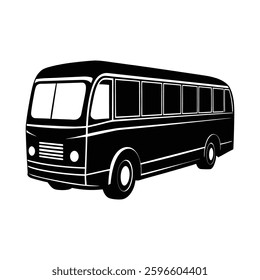 bus vector silhouette on white background, school bus.