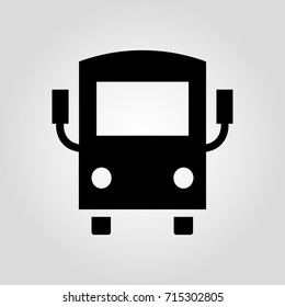 Bus or vehicle front view vector icon. Black and white transport icon