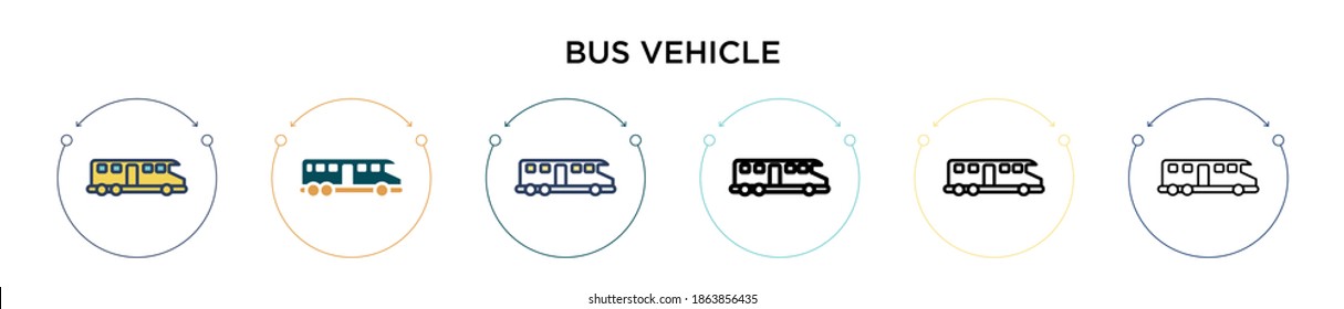 Bus vehicle icon in filled, thin line, outline and stroke style. Vector illustration of two colored and black bus vehicle vector icons designs can be used for mobile, ui, web