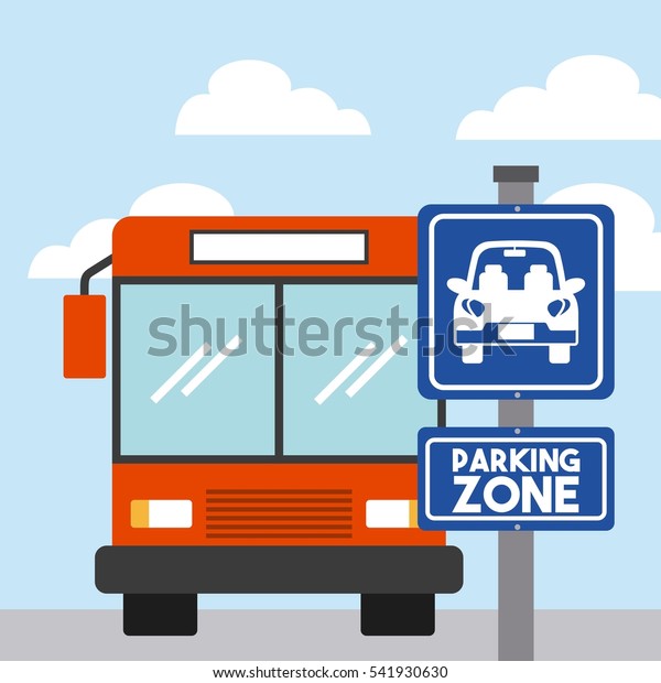bus vehicle icon on parking zone. colorful\
design. vector\
illustration