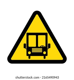 Bus, warning yellow triangular sign isolated on white background, vector illustration