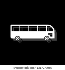 Bus. White flat simple icon with shadow