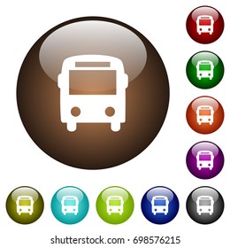 Bus white icons on round color glass buttons