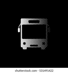 Bus - white vector icon;  halftone illustration