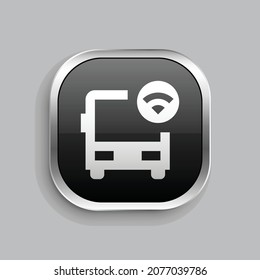 bus wifi fill icon design. Glossy Button style rounded rectangle isolated on gray background. Vector illustration