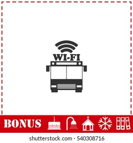 Bus wi-fi icon flat. Simple vector symbol and bonus icon