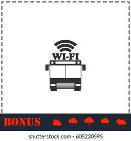 Bus wi-fi icon flat. Simple vector symbol and bonus icon