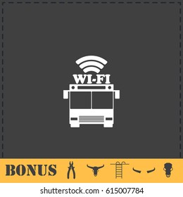 Bus wi-fi icon flat. Simple vector symbol and bonus icon