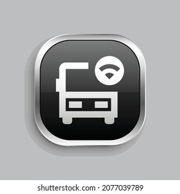 bus wifi line icon design. Glossy Button style rounded rectangle isolated on gray background. Vector illustration