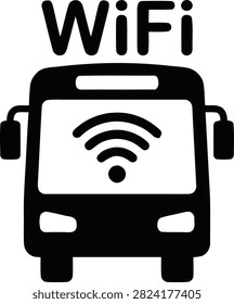 Bus with WiFi symbol icon isolated on white background. Vector illustration of a bus equipped with wireless internet connectivity for public transportation.