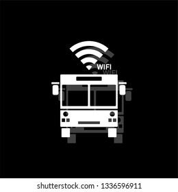 Bus wi-fi. White flat simple icon with shadow