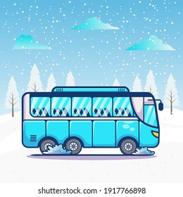 Bus In Winter Cartoon Icon Vector  Illustration. Icon Concept Isolated. Flat Cartoon Style