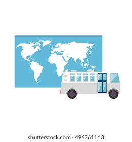 bus and world map