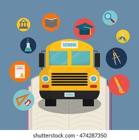 bus yellow back to shool education icon set. Colorful and flat design. Vector illustration