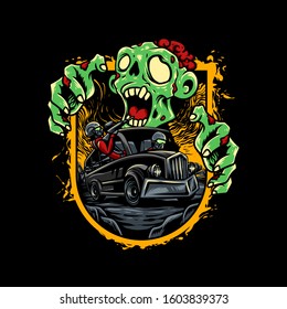 Bus zombie scared vector illustration