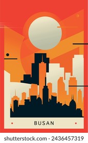Busan city brutalism poster with abstract skyline, cityscape retro vector illustration. South Korea travel cover, brochure, flyer, leaflet, business presentation template image