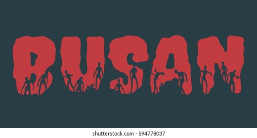 Busan city name and zombie silhouettes on them. Halloween theme background