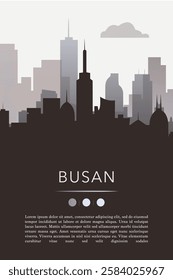 Busan city template for website, presentation, front page, invitation, publication sheet with skyline, landmarks. Vector South Korea image layout, simple and grayscale