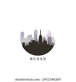 Busan cityscape, gradient vector badge, flat skyline logo, icon. South Korea city round emblem idea with landmarks and building silhouettes. Isolated graphic