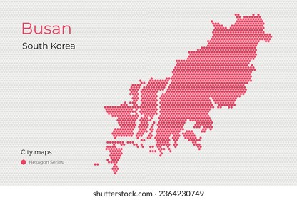 Busan creative vector map. City of South Korea. Hexagon white map