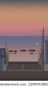 Busan Haeundae sea evening sky beach vector illustration