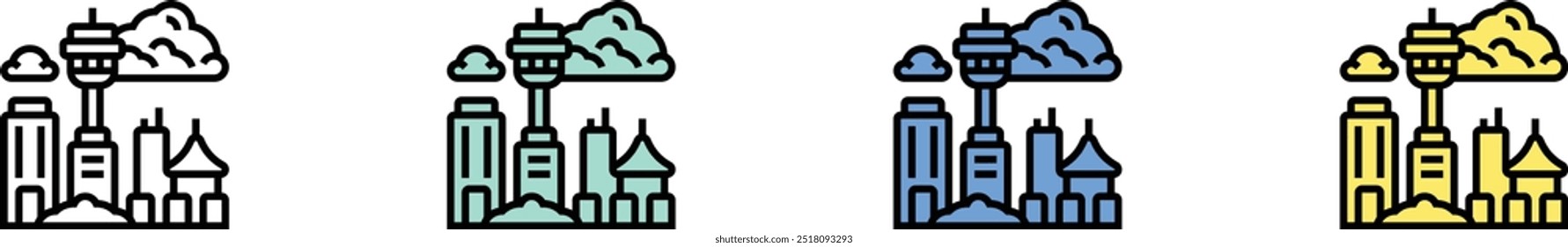 busan icon. Outline, Green, Blue and Yellow Style Design Isolated On White Background