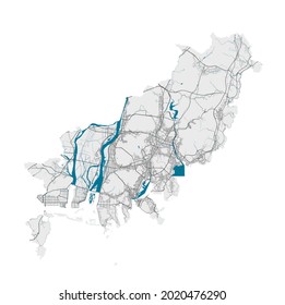 Busan map. Detailed map of Busan city administrative area. Cityscape panorama. Royalty free vector illustration. Outline map with highways, streets, rivers. Tourist decorative street map.