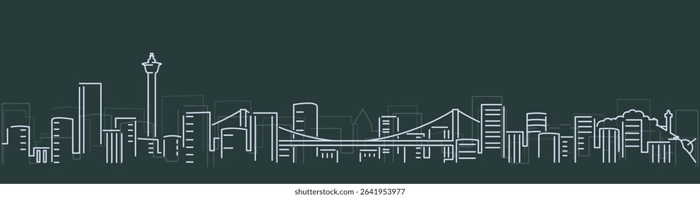 Busan Simple Lines Skyline on Dark Background