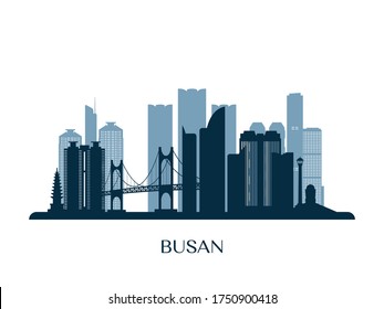 Busan skyline, monochrome silhouette. Vector illustration.