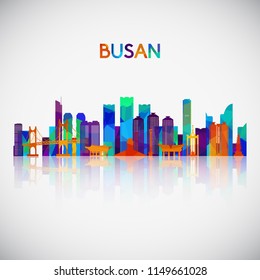 Busan skyline silhouette in colorful geometric style. Symbol for your design. Vector illustration.