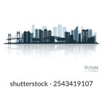 Busan skyline silhouette with reflection. Landscape Busan, South Korea. Vector illustration.