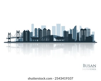 Busan Skyline Silhouette mit Reflexion. Landschaft Busan, Südkorea. Vektorgrafik.