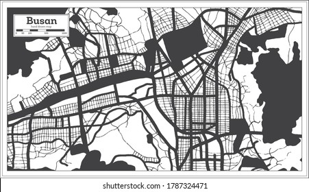 Busan South Korea City Map in Black and White Color in Retro Style. Outline Map. Vector Illustration.