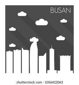 Busan South Korea Skyline City Flat Silhouette Design Background.